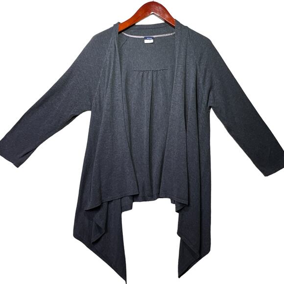 Basic Editions Asymmetrical Open Front Cardigan Plus Size Charcoal - Picture 3 of 10